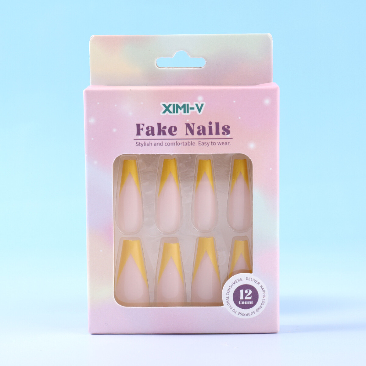 Uñas Postizas - 12 Piezas - Bicolor Amarillo 