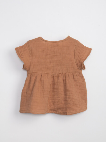 Blusa manga corta con cortes Marrón