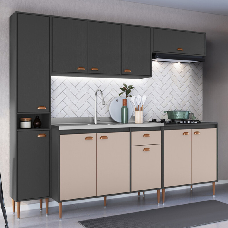 Mueble De Cocina Luna Modulada Premium 4 Módulos + Pileta Color Grafiti/cinamon Mueble De Cocina Luna Modulada Premium 4 Módulos + Pileta Color Grafiti/cinamon