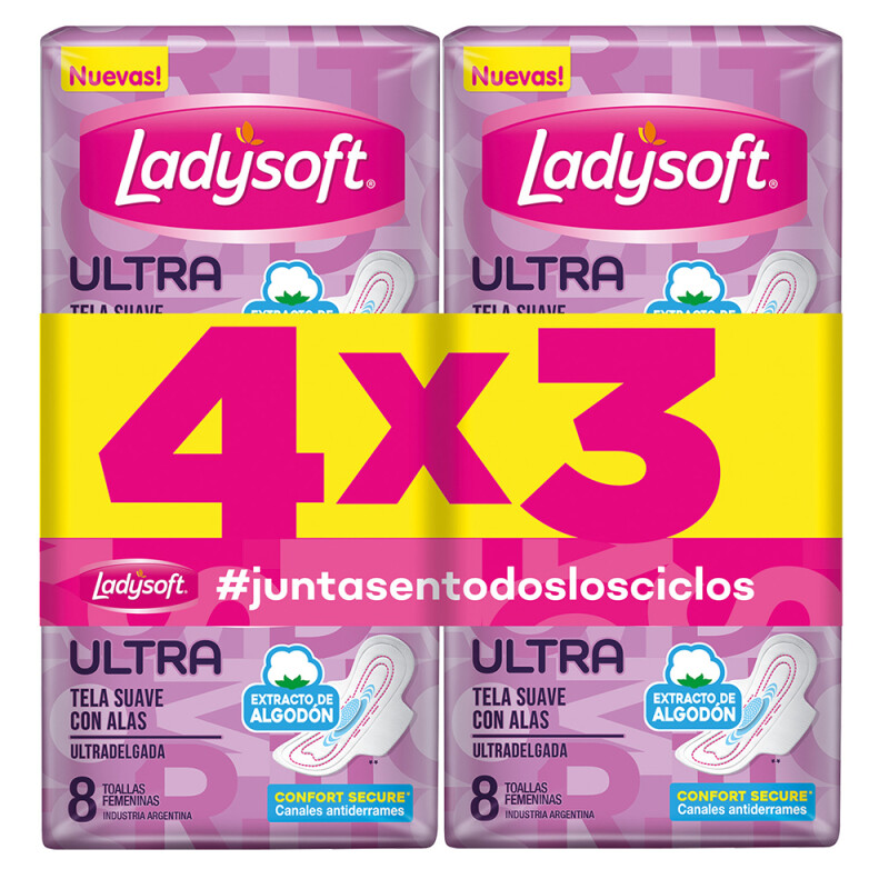 Ladysoft Toalla Ultra Delgada Tela Suave 8 Uds. Oferta 4x3 Ladysoft Toalla Ultra Delgada Tela Suave 8 Uds. Oferta 4x3