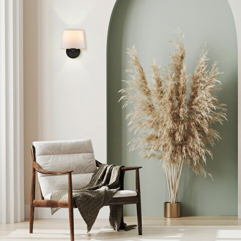 Lámpara pared negro c/ pantalla tela E27 Ø20X23cm BA0120