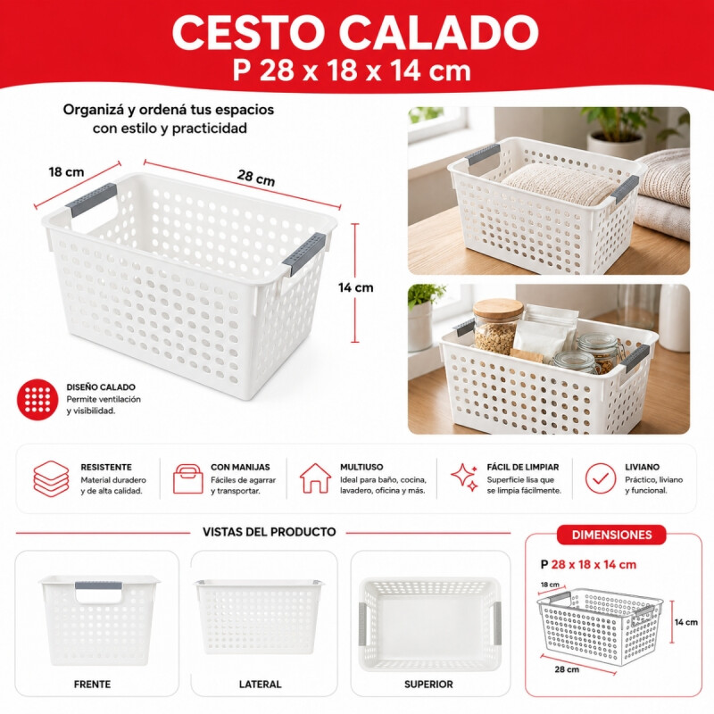 Cesto calado P 28 x 18 x 14 cm BLANCO