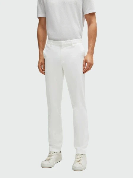 BOSS Chinos Slim-Fit en Gabardina de Algodón Elástico Blanco