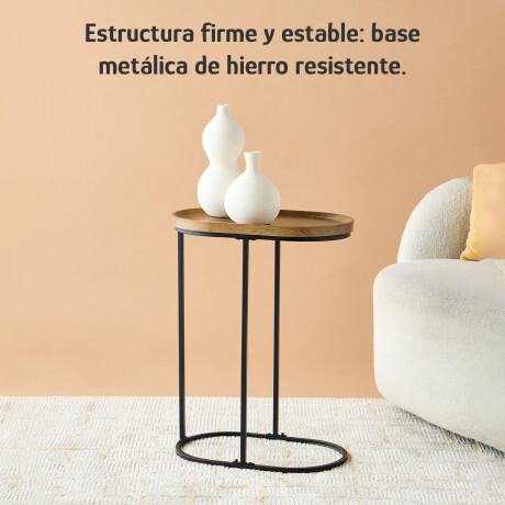 Mesa Auxiliar Ovalada Madera Metal 45,5x30x60cm Dis Moderno Marrón Oscuro