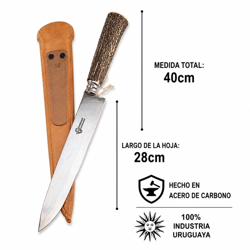 Cuchillo Artesanal Acero de Carbono Mango Simil Ciervo y Vaina de Cuero N°12 Cuchillo Artesanal Acero de Carbono Mango Simil Ciervo y Vaina de Cuero N°12
