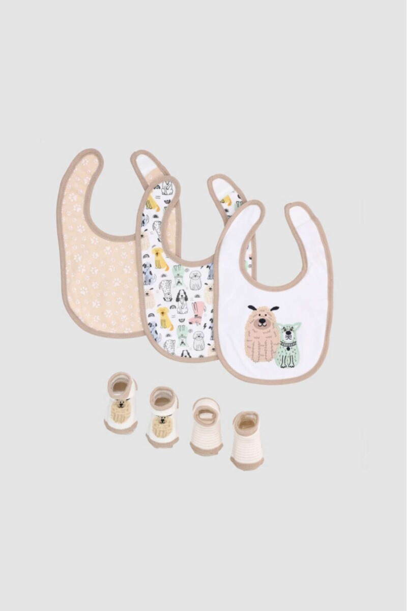 Set doggy 2 pares medias + 3 baberos - Marron 