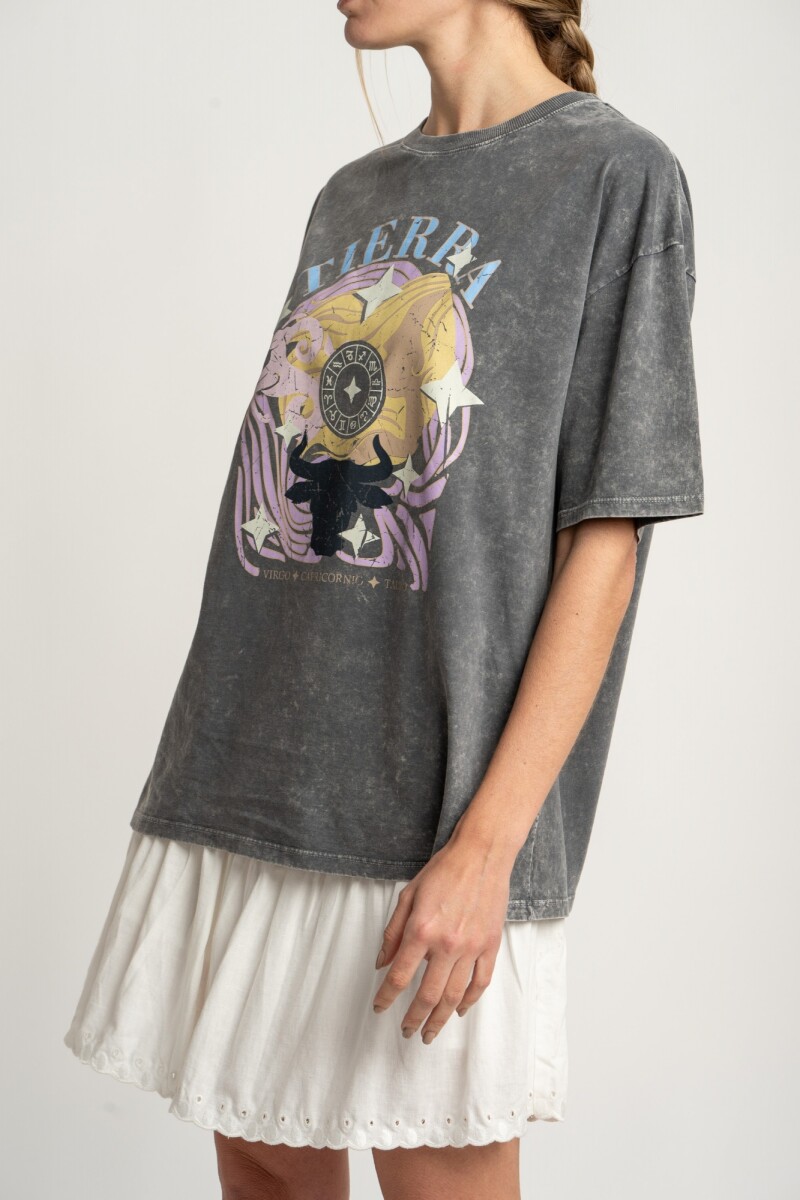 Remera Algodon Lavado Print Gris