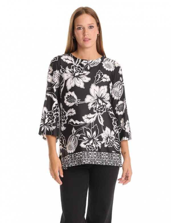 Blusa Flores NEGRO/BLANCO