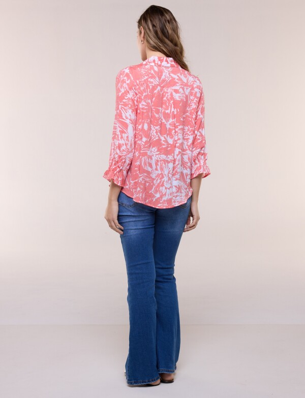 Blusa Estampada Pincelada Con Alforzas CORAL