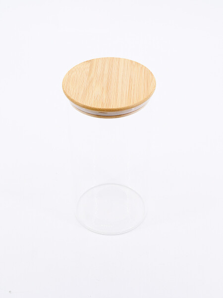 FRASCO VIDRIO TAPA BAMBOO TRANSPARENTE