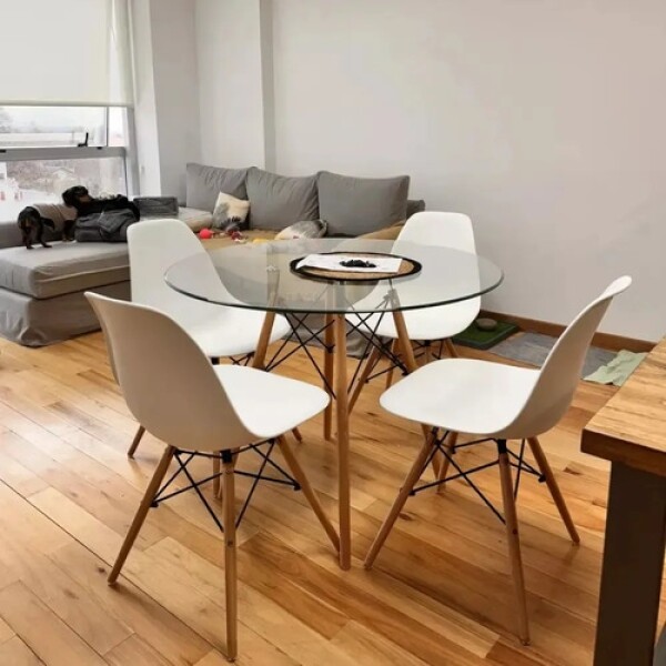 Mesa Comedor ComboHome Eames Redonda Vidrio 100 Cm Premium Transparente