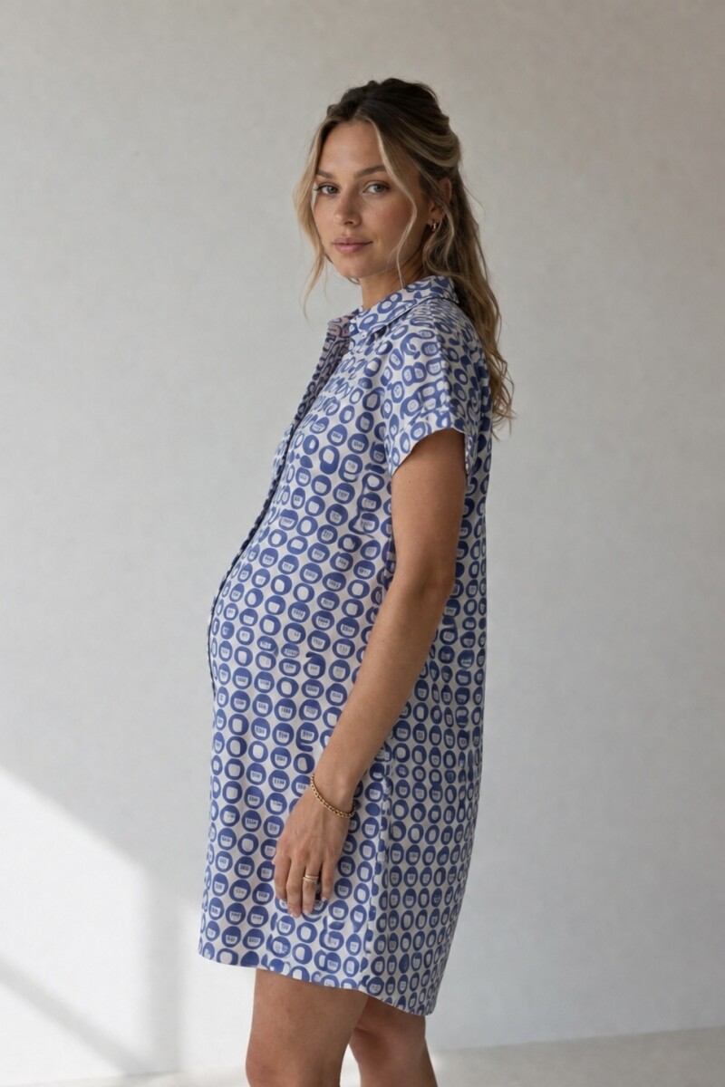 Camisa Maternal Pupa – Viscosa suave con bolsillos prácticos Estampa Azul