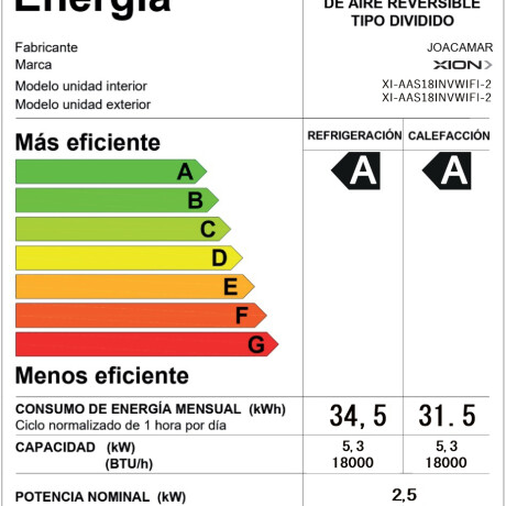 aire acondicionado inverter con WIFI 18000 btu COLOR UNICO
