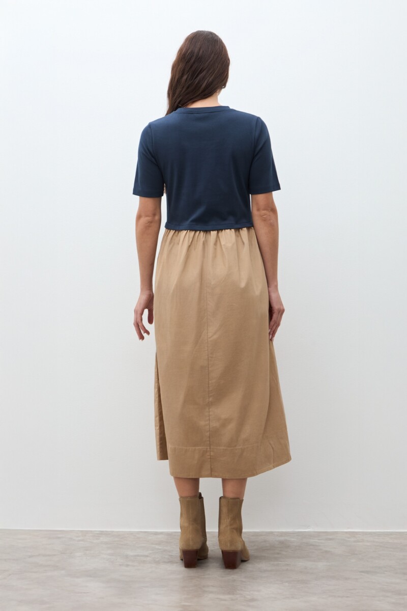 Vestido bicolor manga corta azul marino