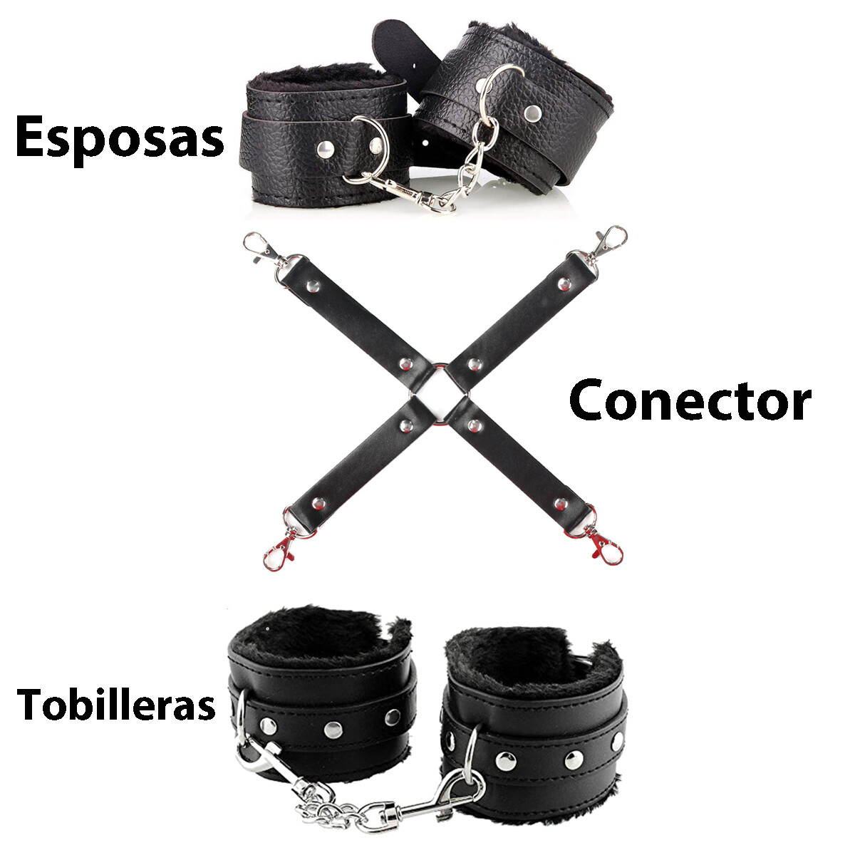 Set Bdsm Conector + Esposas y Tobilleras de Cuero 