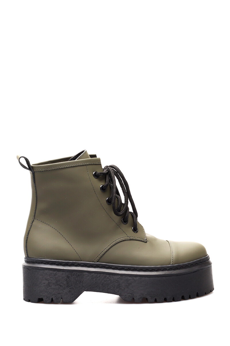 Bota Borcego Plataforma Baja Acordonado Cuero - Verde 