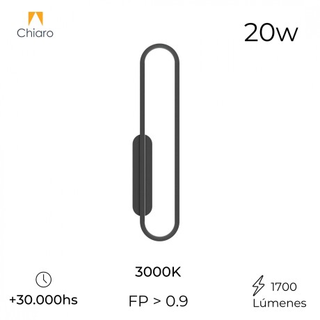 Aplique Led Oval luz indirecta 20W Negro