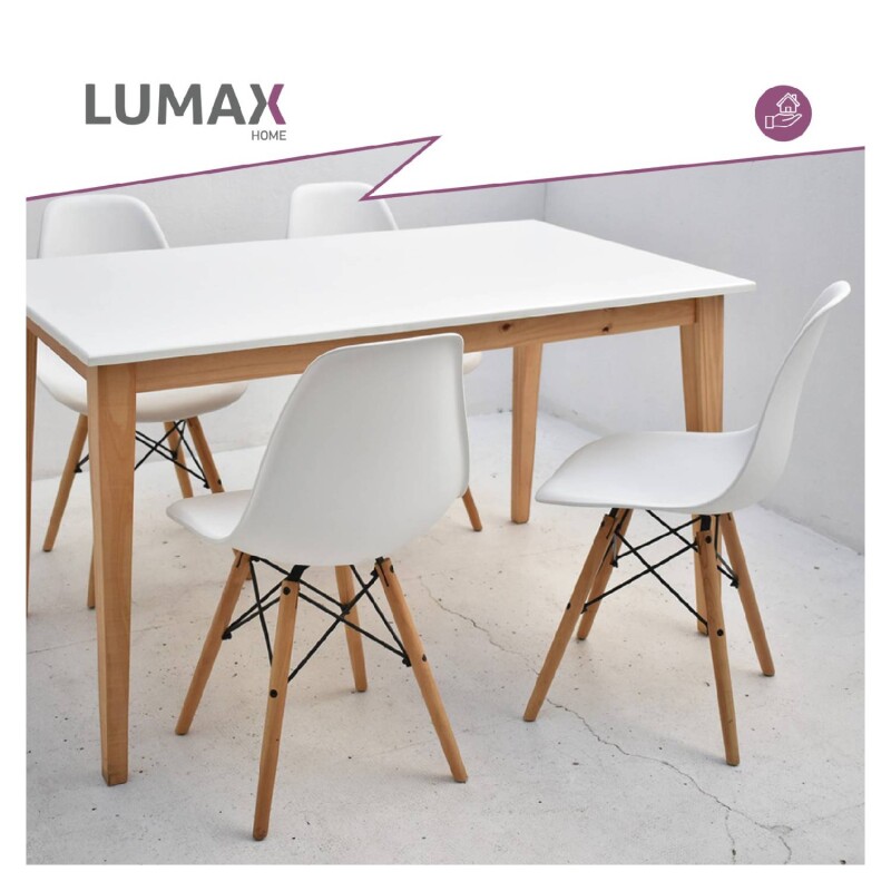 Pack 4 Sillas De Comedor Eames Lumax De Diseño Moderno Con Patas De Madera Blanco
