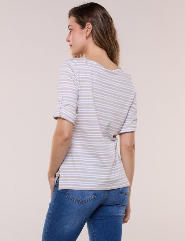 Remera De Algodón Lineas BEIGE