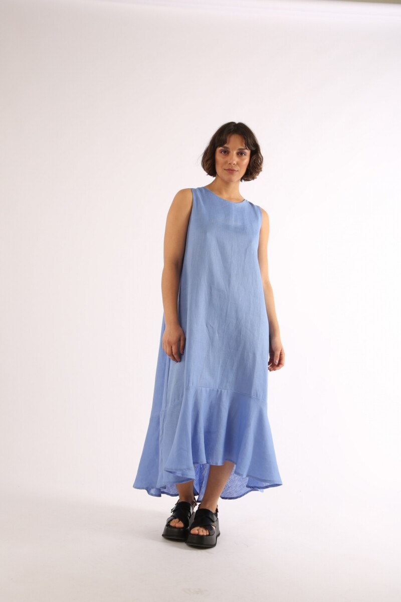 Vestido Folk Long Celeste