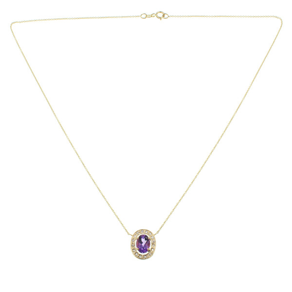 Colgante con cadena Claudina V. en oro amarillo 18k con brillantes y amatista Colgante con cadena Claudina V. en oro amarillo 18k con brillantes y amatista