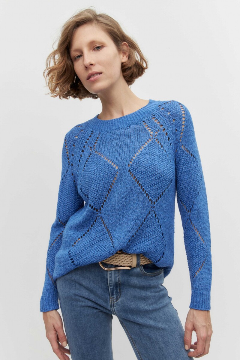 Sweater con calado rombos azul francia