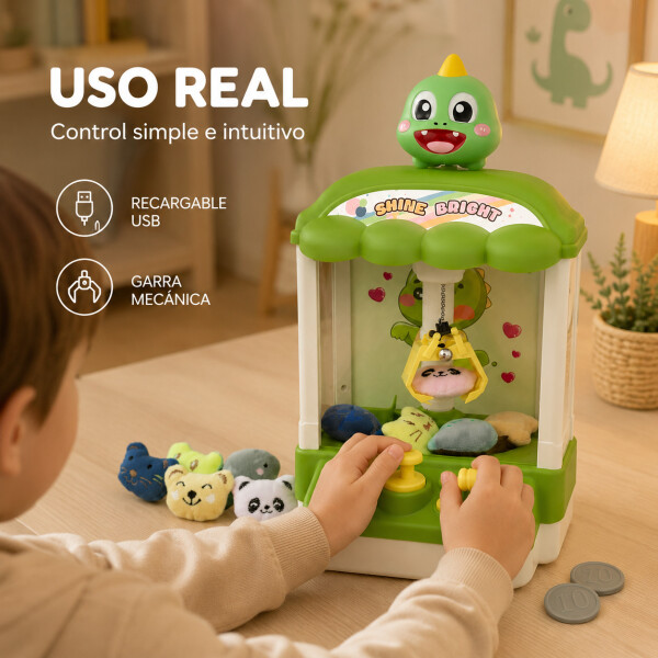 Máquina Infantil Grúa Agarra Juguetes Peluches Con Sonido Variante Color Verde