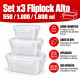Set x3 Pote hermético rectangular 550 / 1000 / 1800 ml TRANSPARENTE