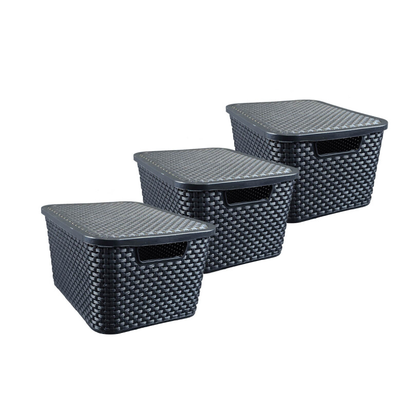 Set x3 Caja ratán 20 lts NEGRO