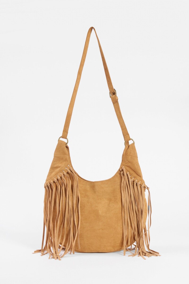 Cartera bandolera suede con flecos camel