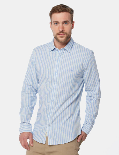 CAMISA DE LINO RAYADA Azul