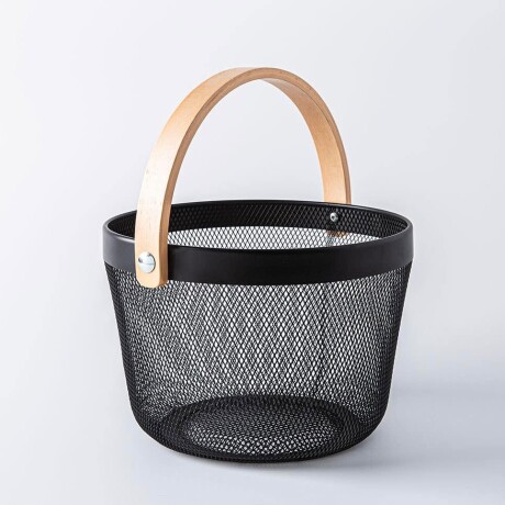 Canasta Frutera de Metal con Asa de Bambú Ø26cm x Alto 19cm Canasta Frutera de Metal con Asa de Bambú Ø26cm x Alto 19cm
