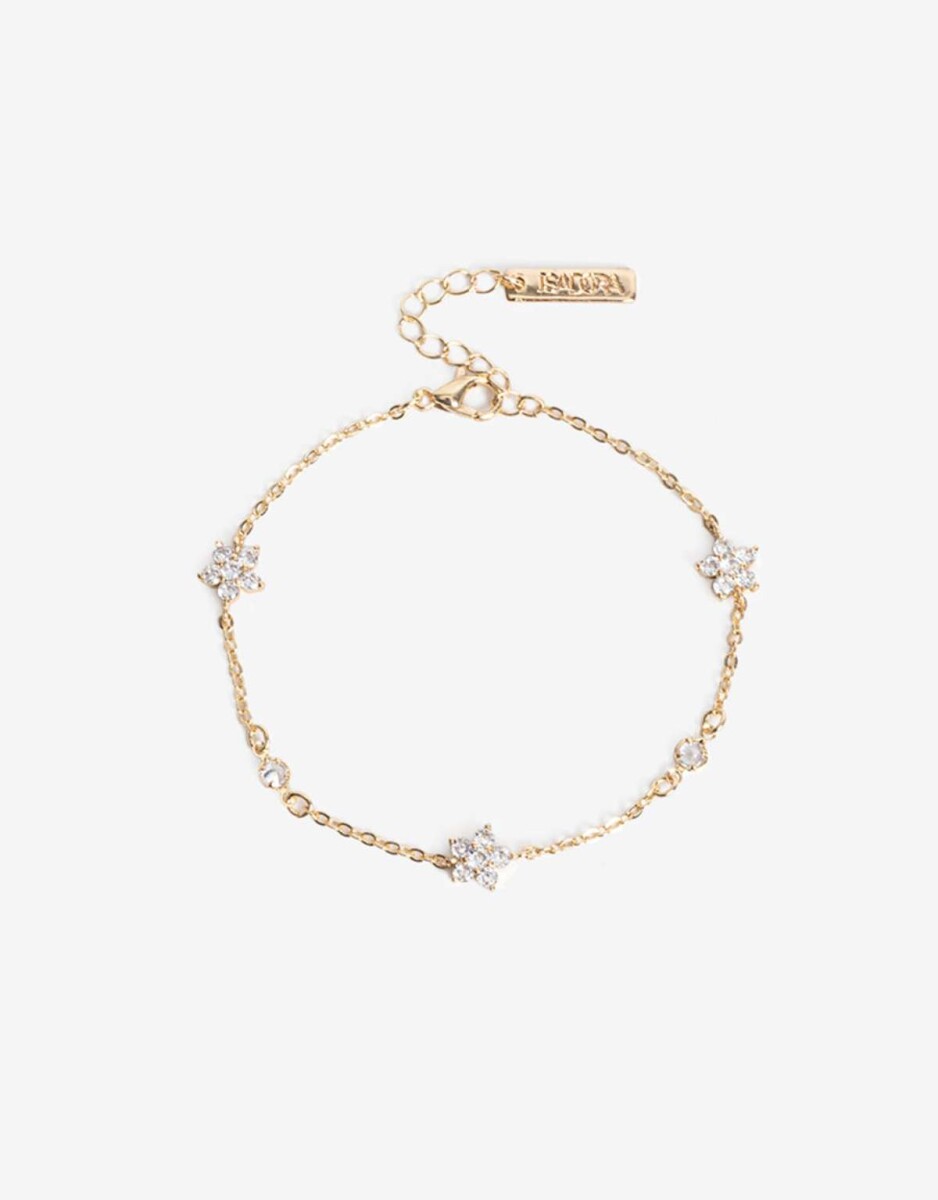 Pulsera Flexible De Flores Con Cubic - Dorado 
