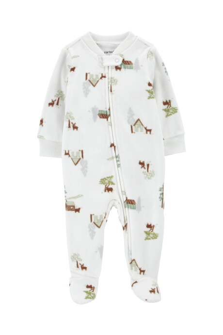 Pijama una pieza de micropolar, con pie, diseño cabaña Sin color