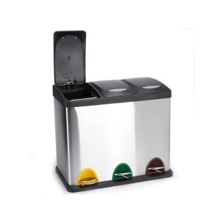 Papelera 3 Compartimentos 45L C/ Pedal Acero Inox