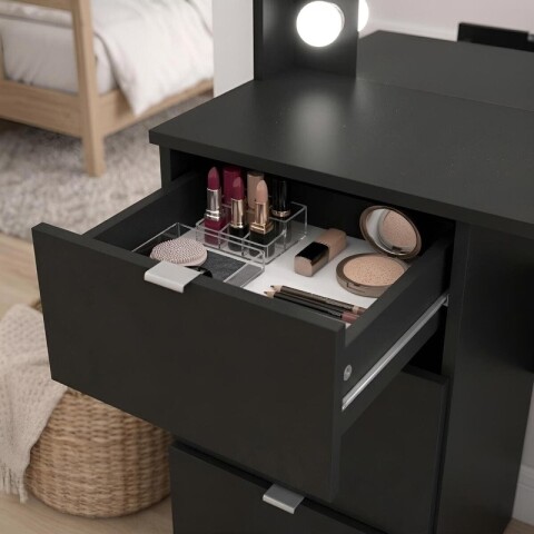 Tocador de Maquillaje Vanity con Espejo 3 Cajones y Porta Lámparas - Negro Tocador de Maquillaje Vanity con Espejo 3 Cajones y Porta Lámparas - Negro