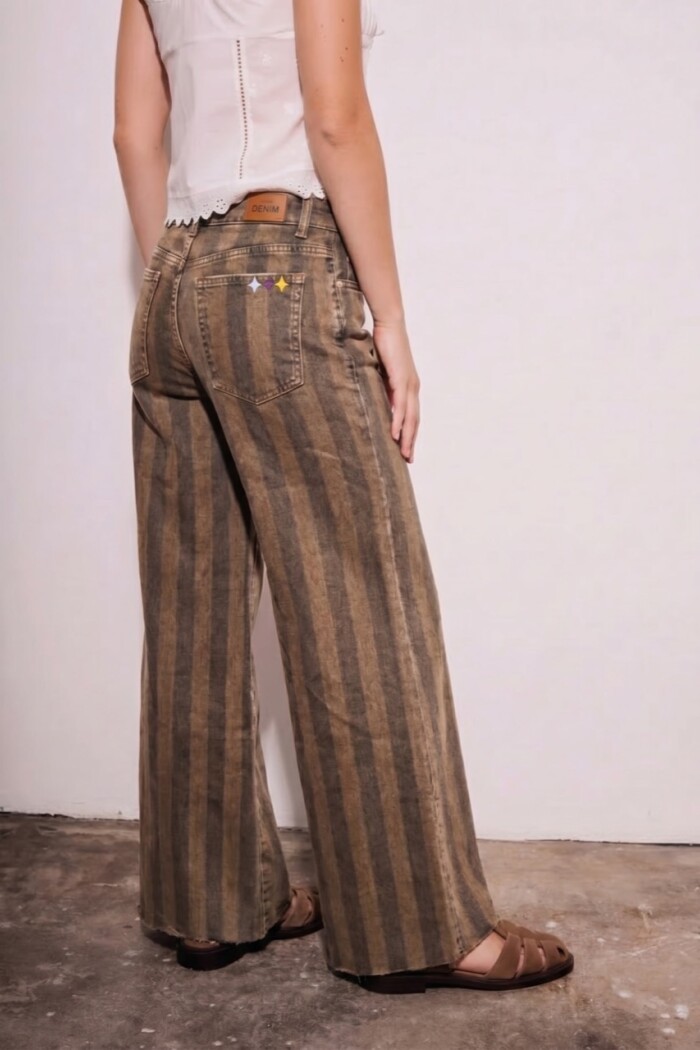 Jean Flared Wide Leg Rayado Chocolate