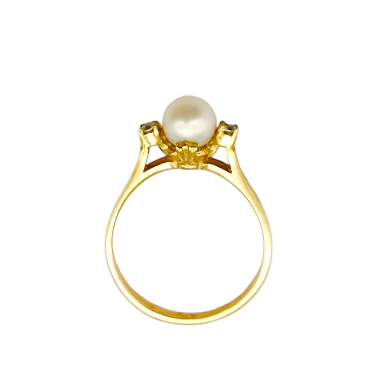 Anillo Solitario-Oro bajo-Perla española y Zirconia-AN8170 conperla