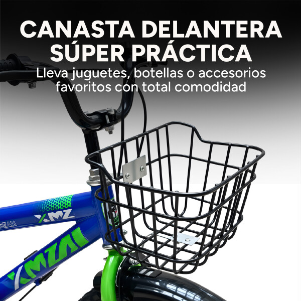 Bicicleta Infantil XMZ Rodado16 Canasto Parrilla Guardabarro Azul 1