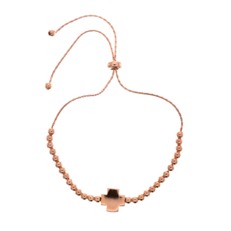 Pulsera de plata 925 con baño de oro rosado, CRUZ DEL EQUILIBRIO. Pulsera de plata 925 con baño de oro rosado, CRUZ DEL EQUILIBRIO.