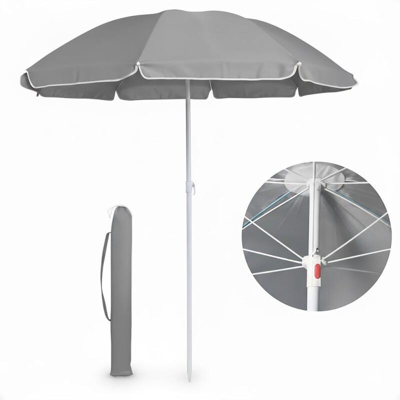 Sombrilla De Playa 145 Cm Con Filtro UV Y Funda Gris