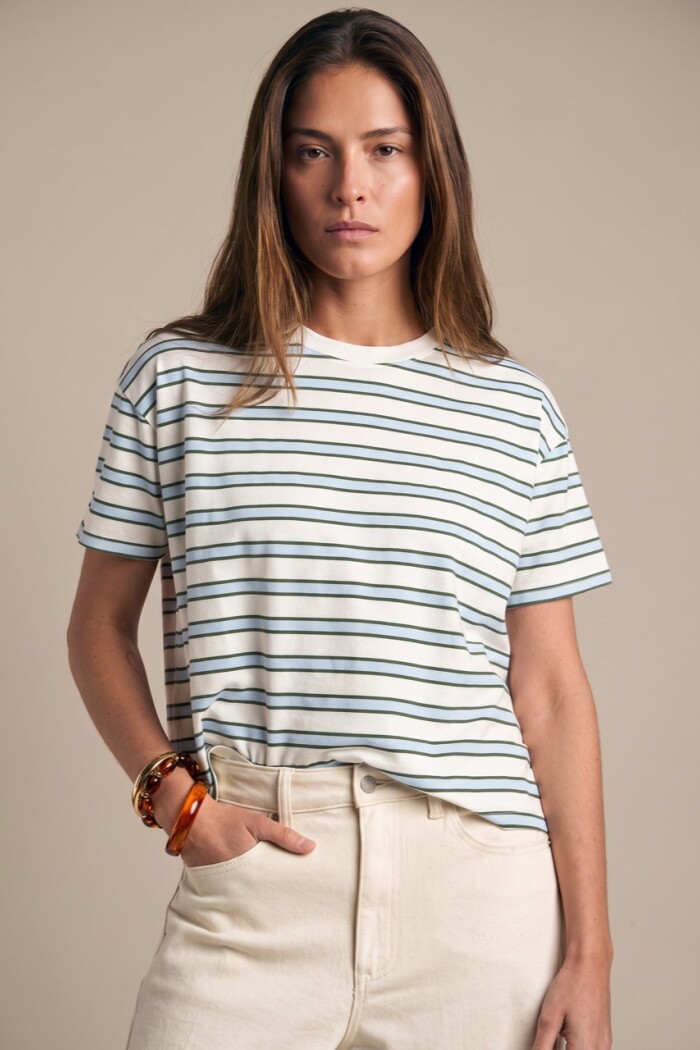 Remera Rayada Algodón Celeste