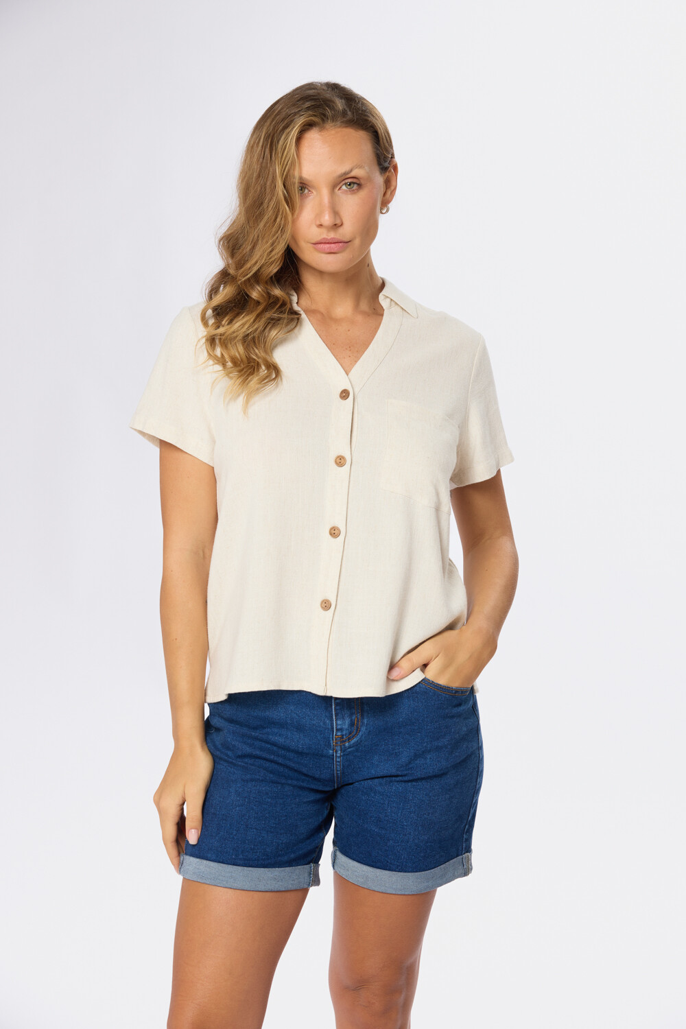 CAMISA DE LINO LISA Beige