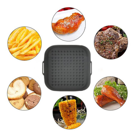 Bandeja Cuadrada de Silicona Reutilizable p/Freidora de Aire Gris