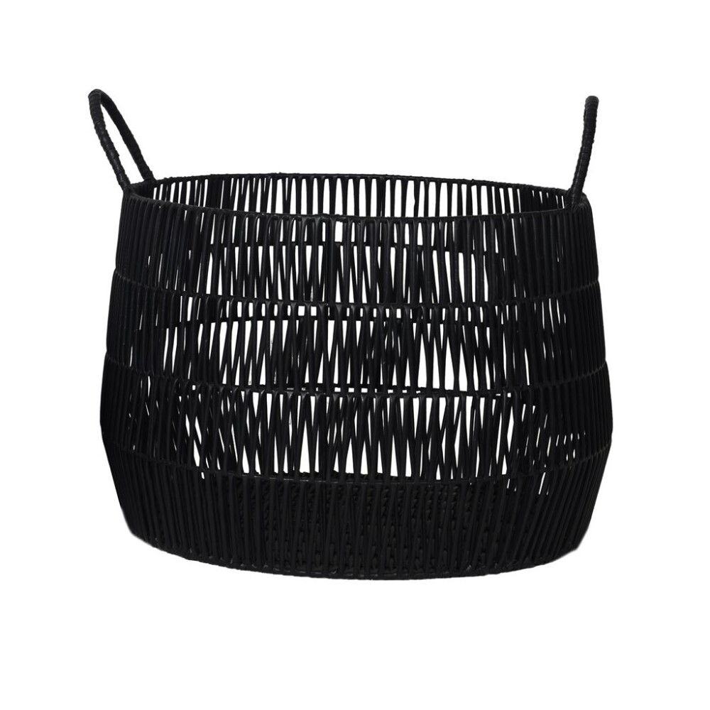 Cesto Plástico Símil Ratán Negro con Asas D40 x 30 cm CESTO C/ASAS D40X30CMS PLASTICO SIMIL RATAN NEGRO