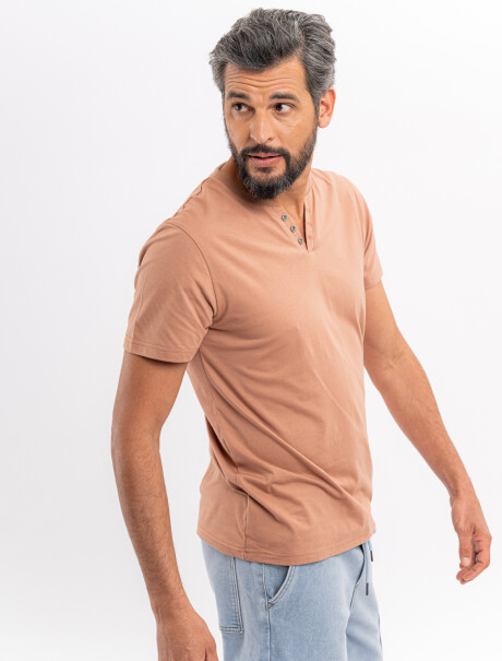 T-shirt m/c botones tostado