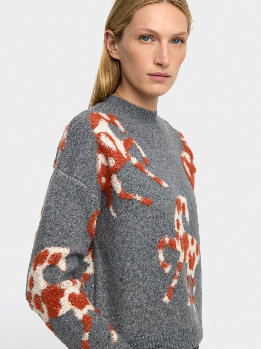 Jersey De Punto Jacquard gris