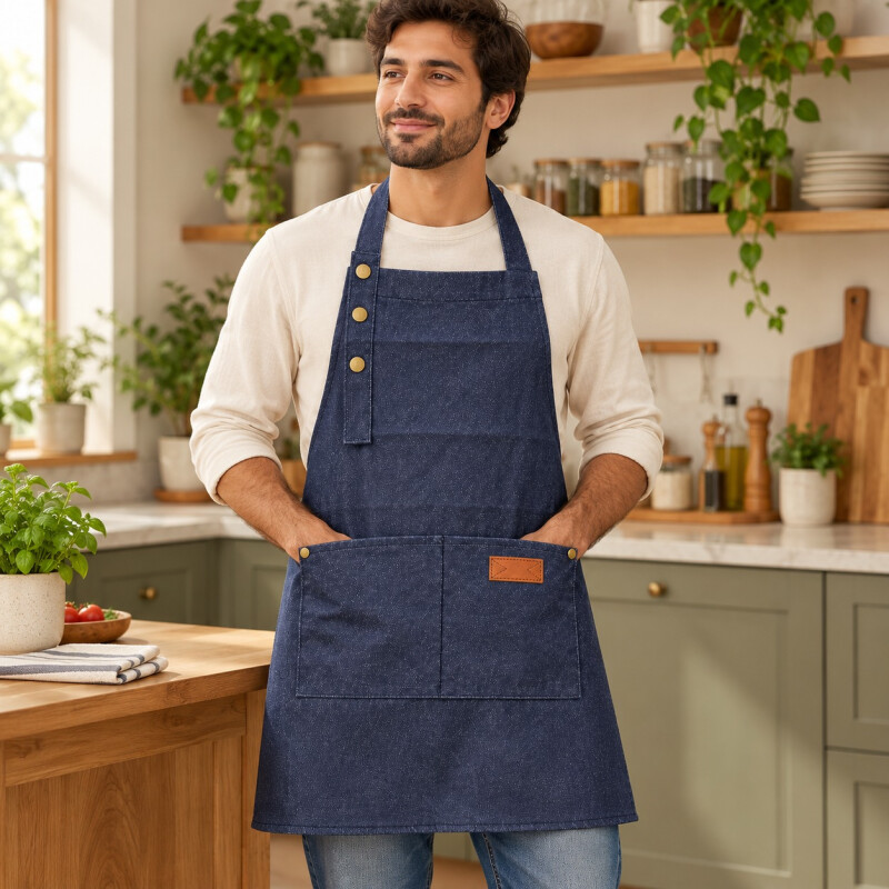 Delantal de Cocina Tela Denim Fino con Bolsillo Delantal de Cocina Tela Denim Fino con Bolsillo