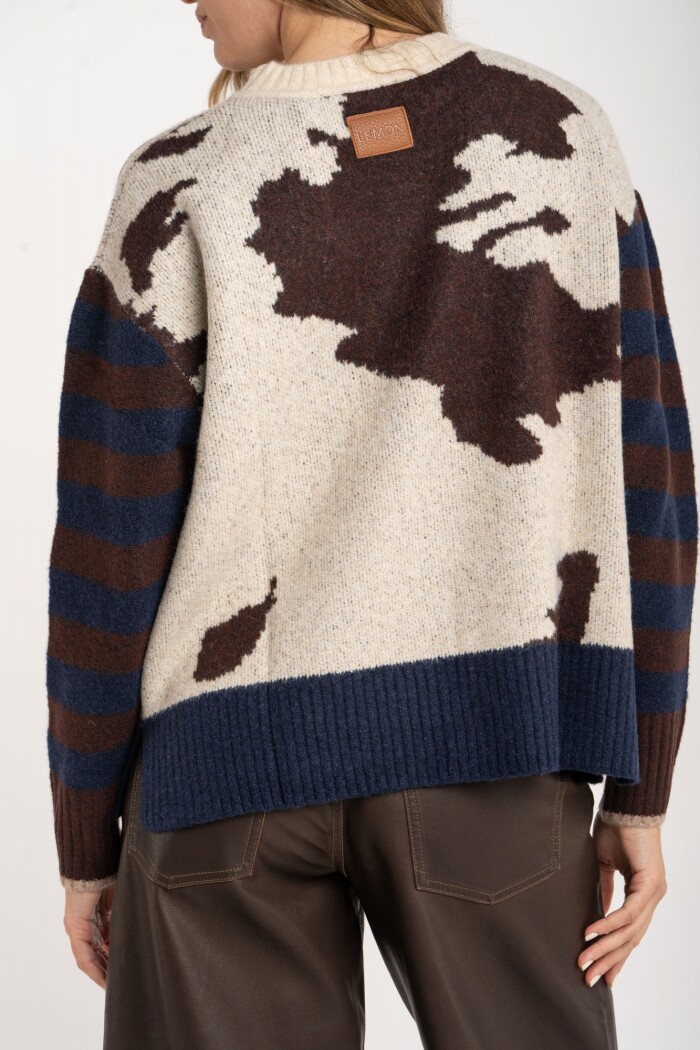 Sweater Animal Print Vaca Combinado Marrón