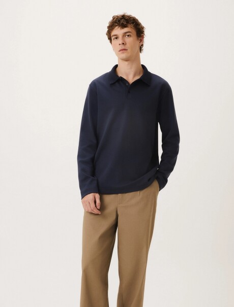 POLERA MANGA LARGA CON CUELLO POLO AZUL